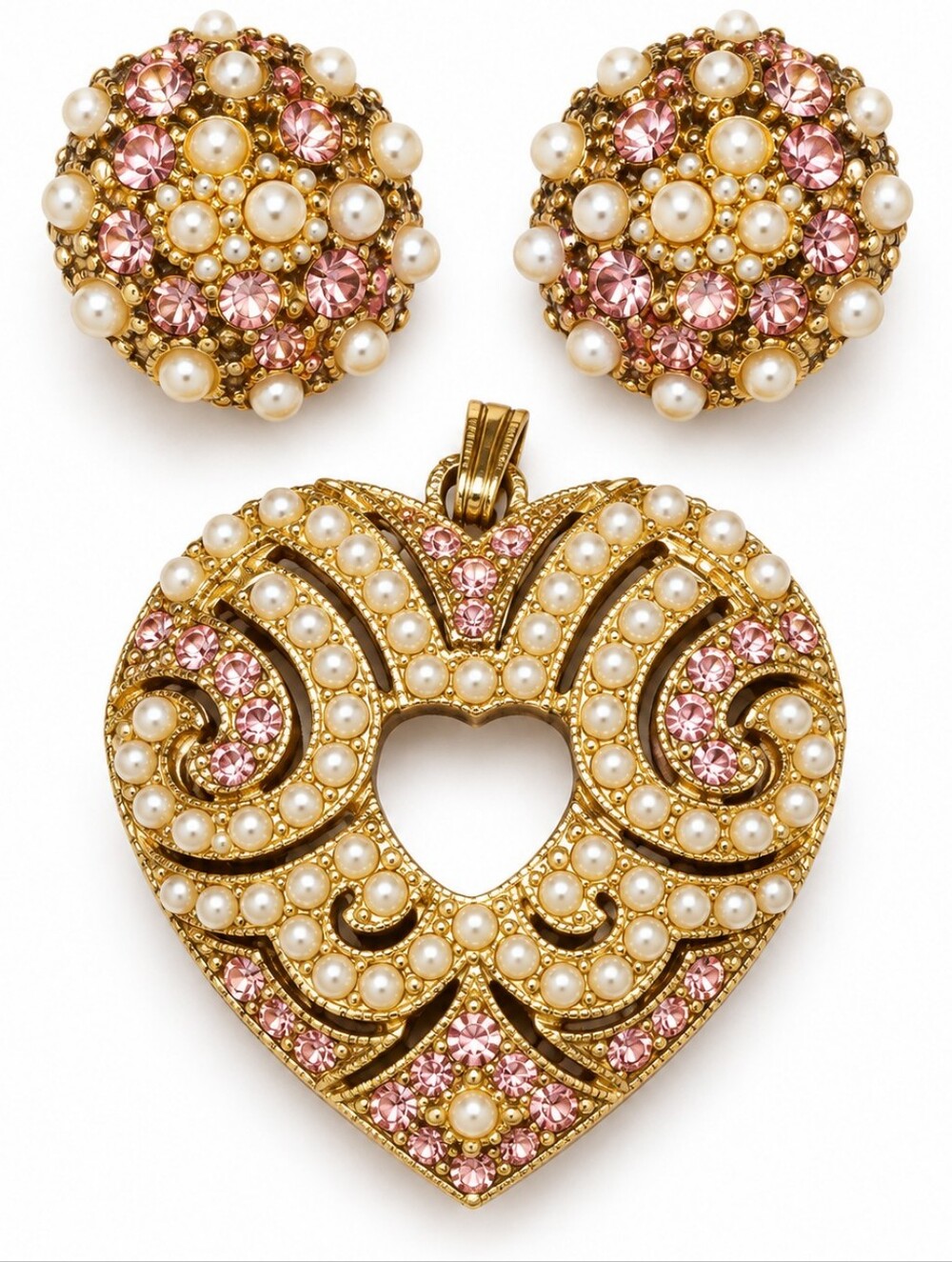 Gold - Plated Swarovski Heart Pendant Earring Set